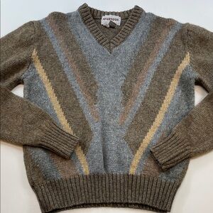 Vintage McGregor Wool Blend Sweater Brown Gray Geometric Stripe Womens Sz M